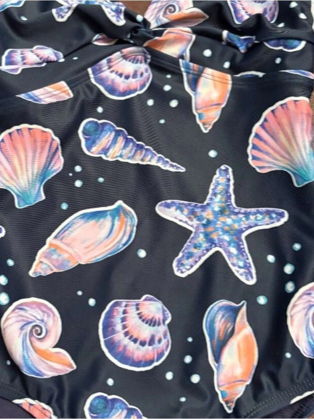NWOT Lands' End Galaxy Shell One-Piece Swimsuit Seashells Front Twist Navy